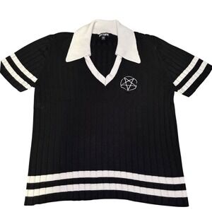 Hot Topic Black Pentagram Ribbed Knit Stretch Polo Top Plus 2X Goth Grunge Witch
